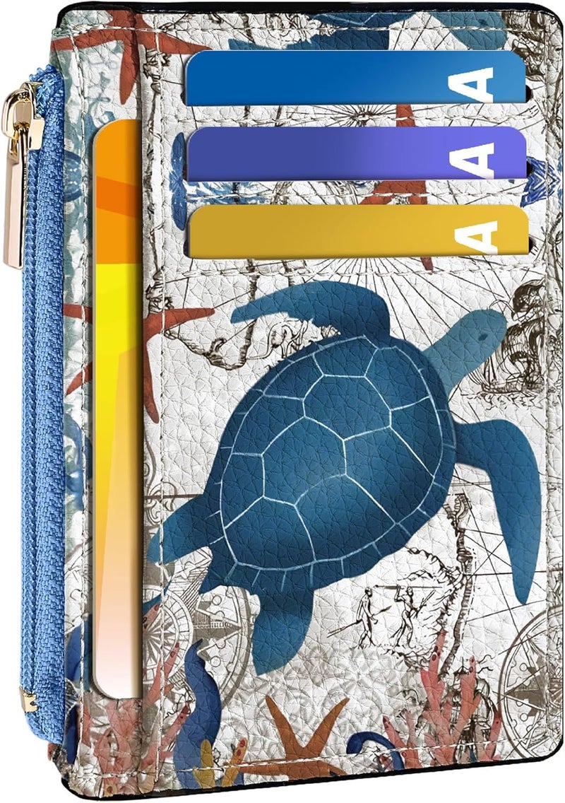 Tipmile Credit Card Holder for Women Slim Minimalist Front Pocket RFID Blocking Wallet Small Compact Card Case with ID Window, Sea Turtle - Image 1